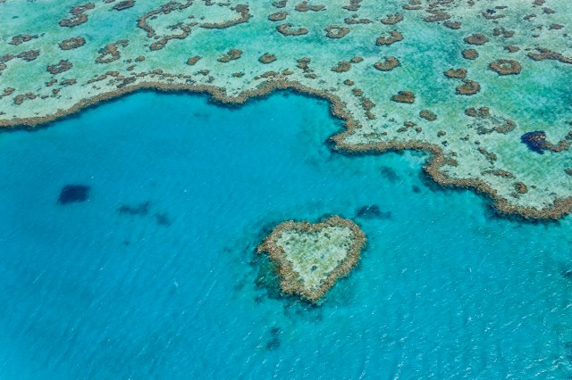 Aerial view of Heart Reef, part of Great Barrier Reef, Australia