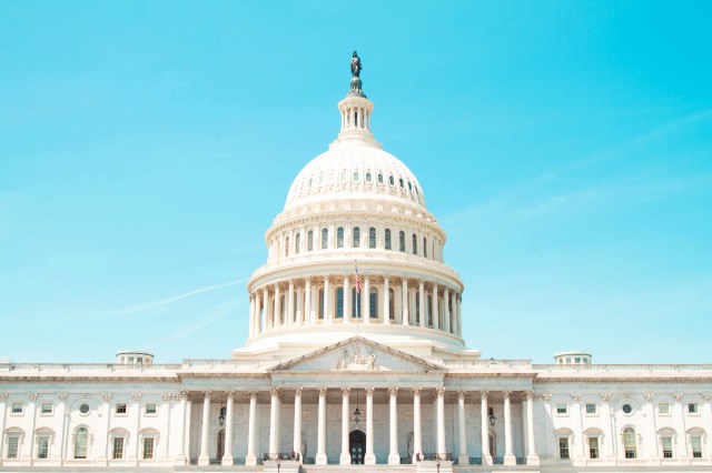 The White House with the blue sky in the background