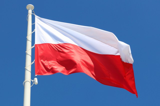 The Polish flag waving in the wind