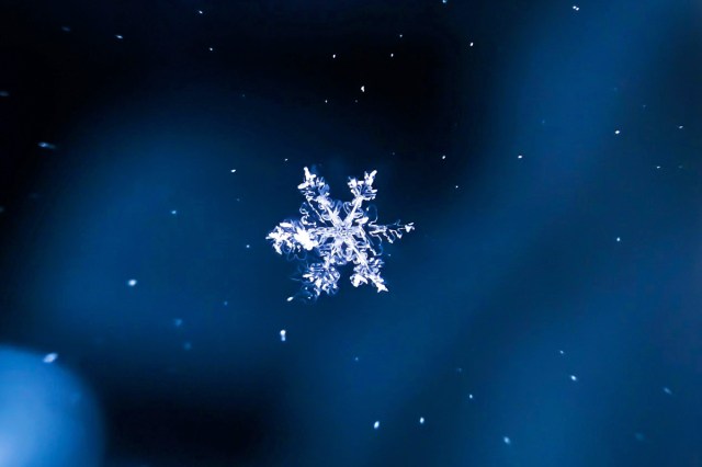 A close up view of a snowflake