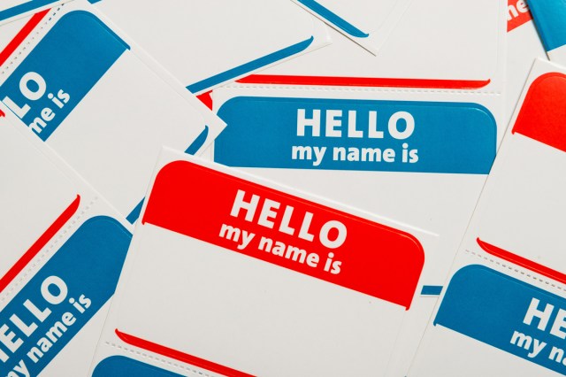 A pile of name tags